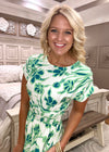 Green Drop Shoulder Floral Midi Dress