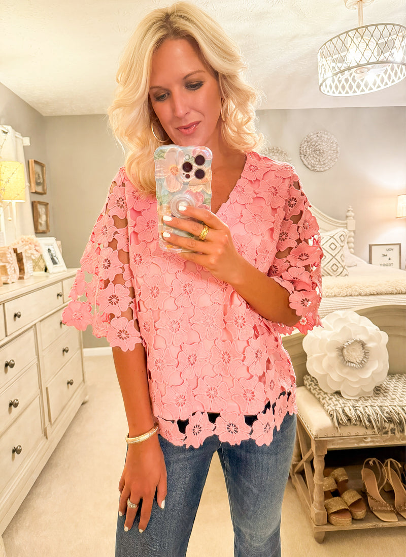 Pink Floral Lace Top