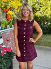 Plaid Tweed Dress with Gold Button Detail