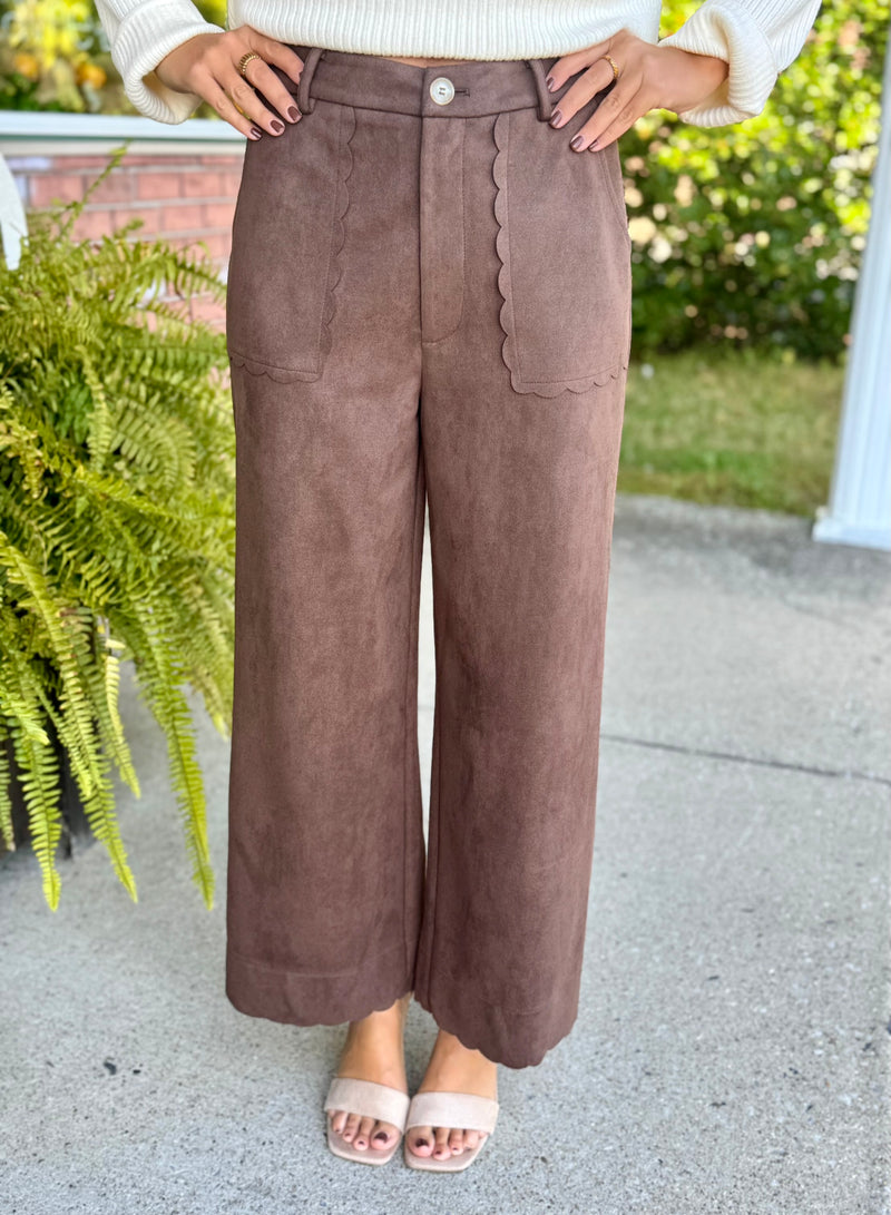 Brown Suede Pant with Scallop Detail