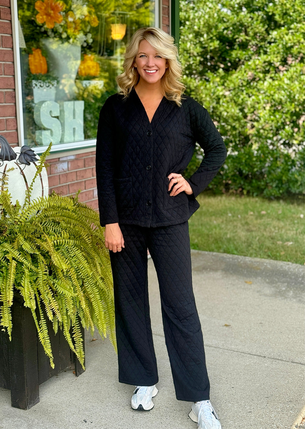 Black Quilted Cardigan and Pant SET