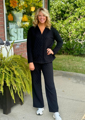 Black Quilted Cardigan and Pant SET