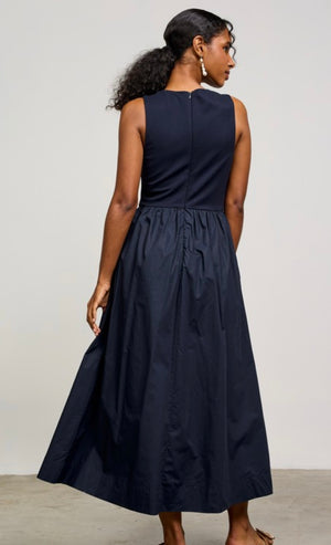 Navy Mixed Media Midi Dress