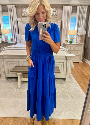 Royal Blue Tiered Tshirt Midi Dress