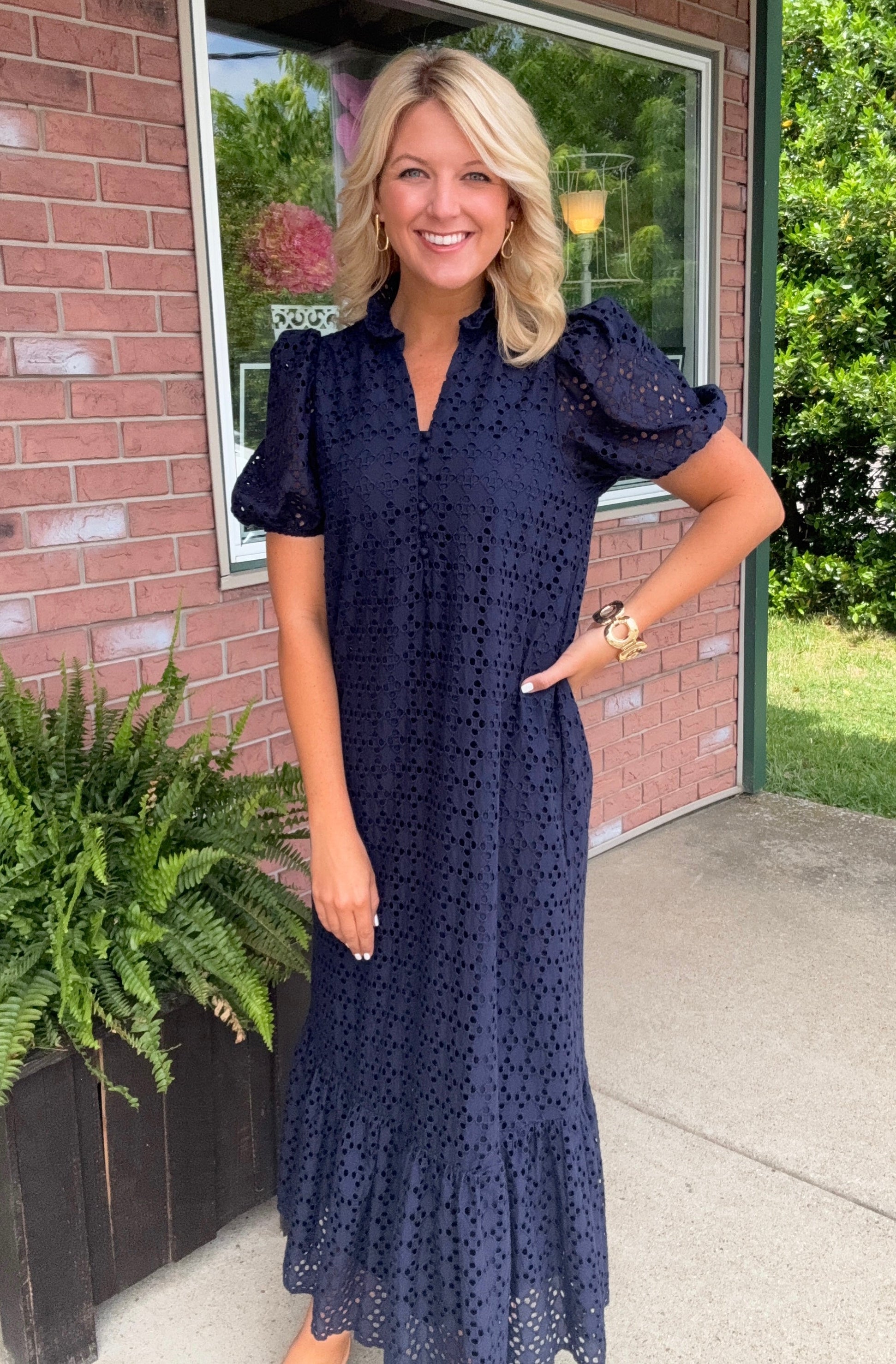 navy eyelet midi dress JANE dress Navy Eyelet