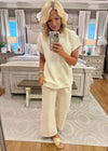 Cream Textured Top and Pant SET