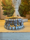 Grey & Gold Beaded Bracelet Set with Cheetah Bead Detail