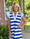 Royal Blue Stripe Dress with Ruffle Details