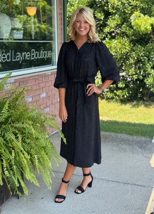 Black on Black Floral Midi Dress