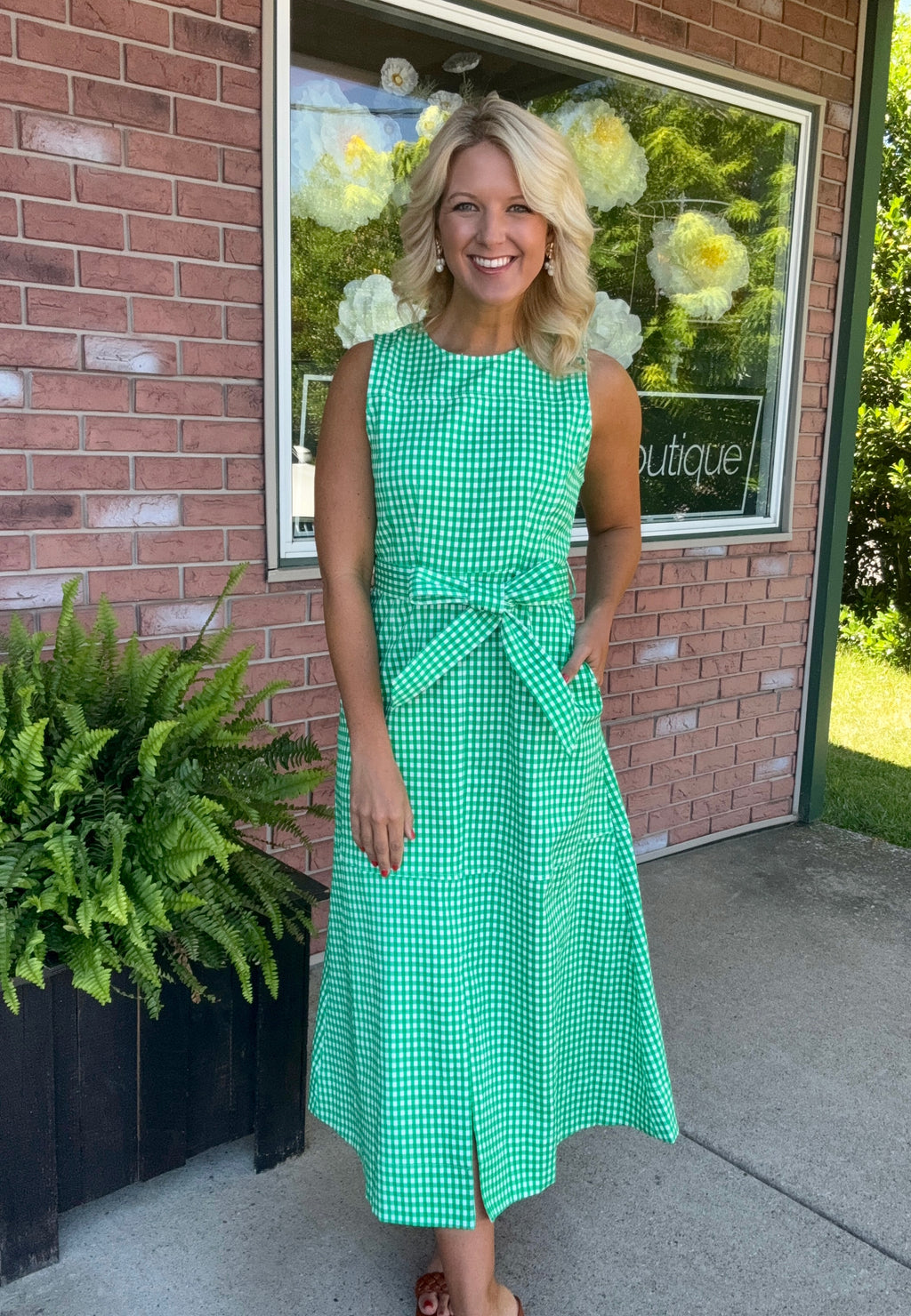 green check maxi dress Check Yes Maxi Dress - Black and Taupe, Medium | Hazel and Olive main image 1