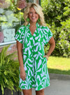 Green & White THML Dress with Ruffle Collar