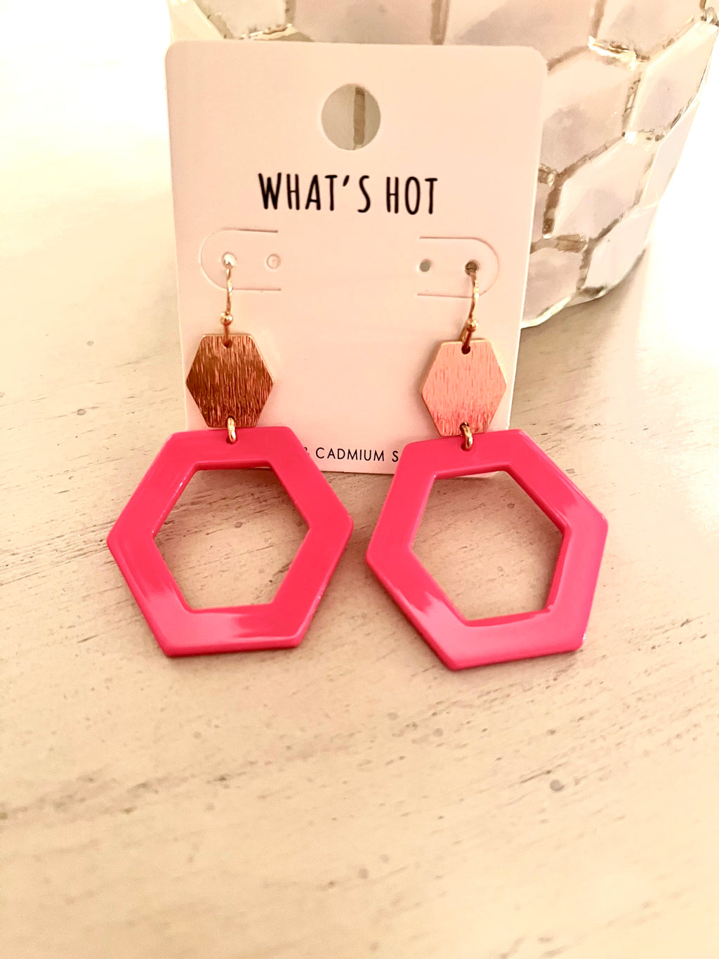 Hot Pink Hexagon Earring