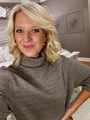 Mocha Turtleneck Ribbed Knit Dress