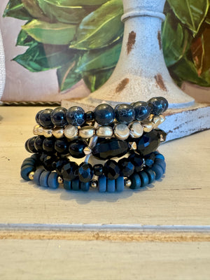 Black & Gold Beaded Bracelet Set