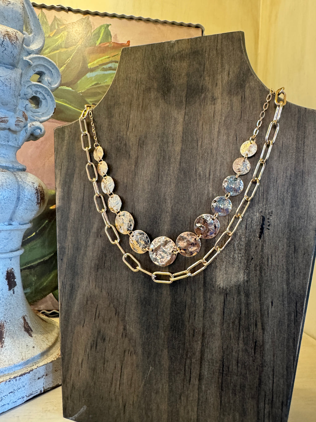 Gold Disc & Paperclip Layered Necklace