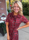 Plaid Sequin Dress with Button Details