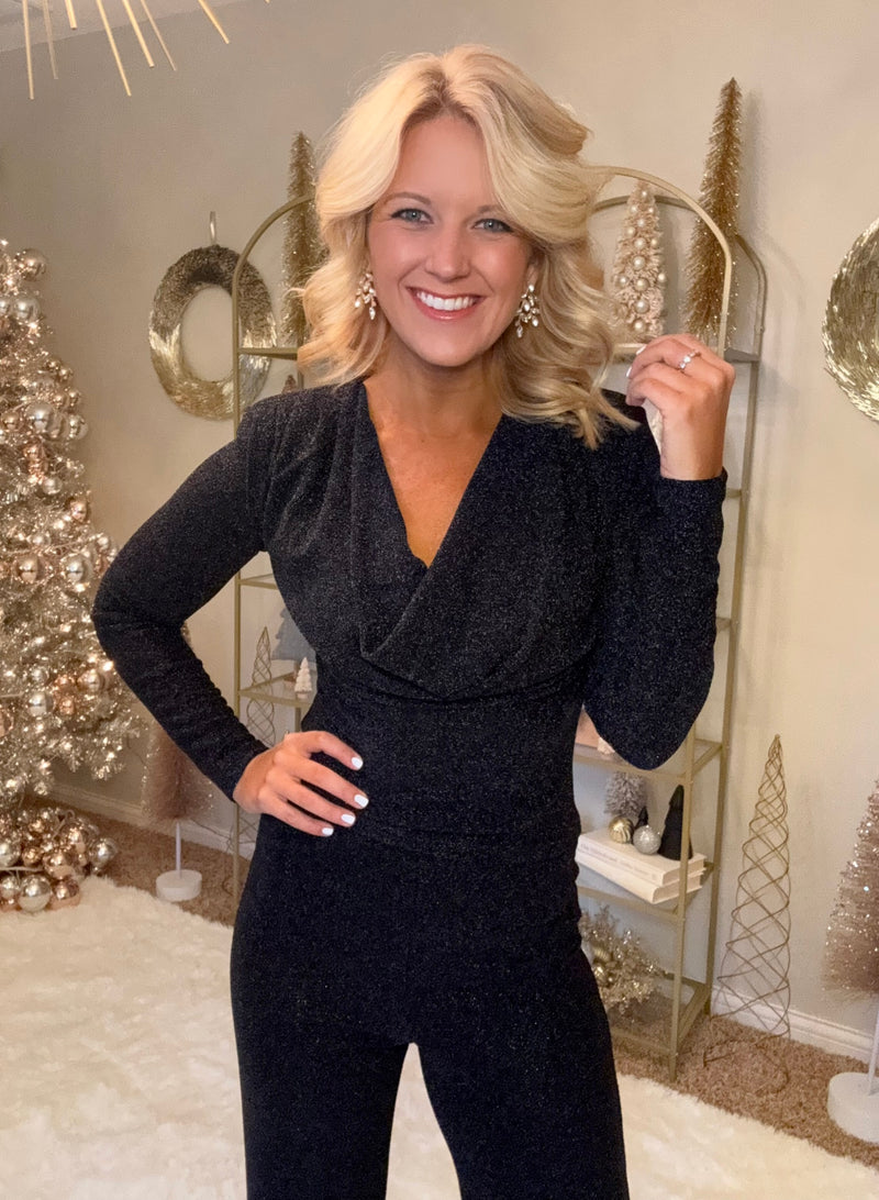Black Shimmer Top & Wide Leg Pant SET