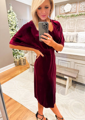 Kimono Sleeve Velvet Midi Dress