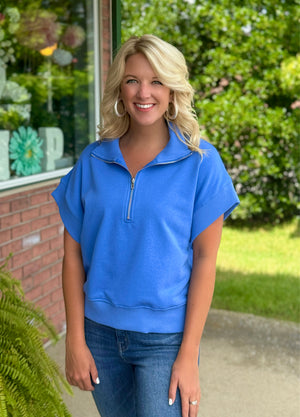 Blue Half Zip Collar Pullover