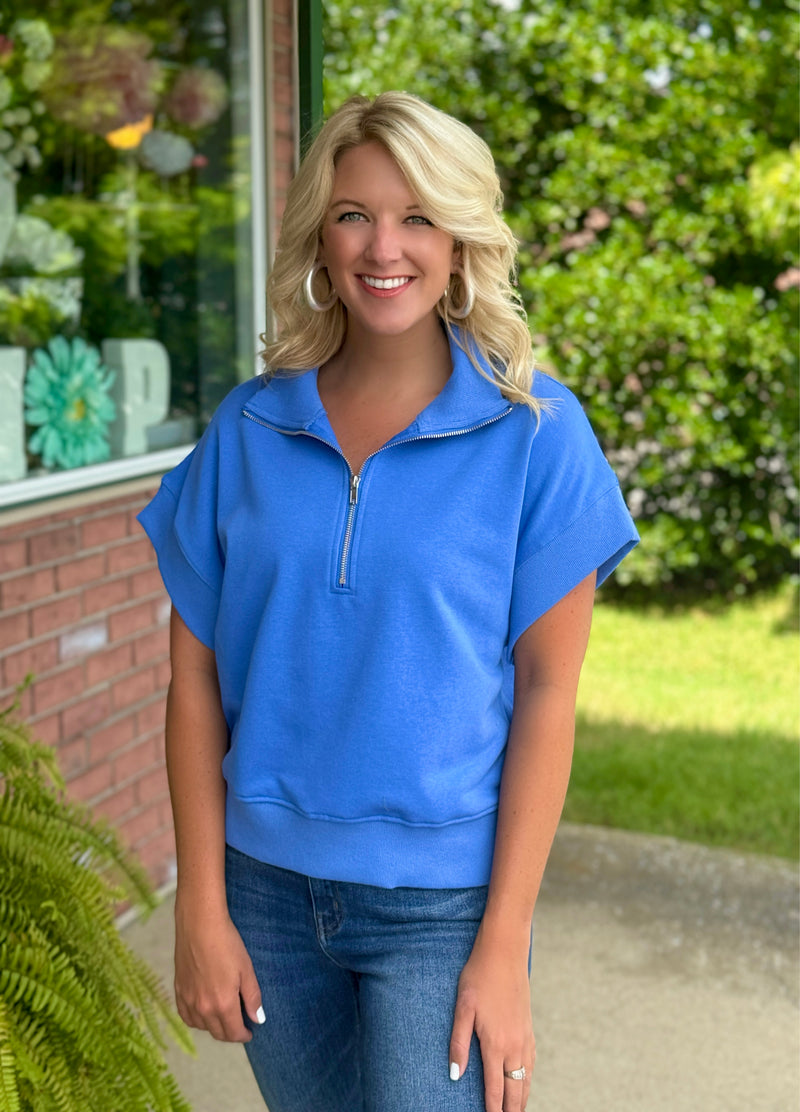 Blue Half Zip Collar Pullover