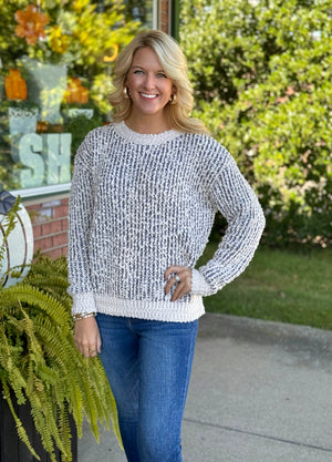 Navy & Cream Chenille Popcorn Sweater