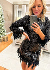 Black Sequin Feather Dress