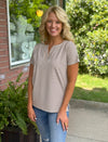 Brown & White Stripe Vneck Tee