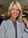 Mocha Stripe Dress with Tie Waist & Border Detail