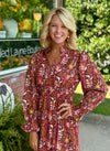 Rust Printed Dress with Ruffle Collar Detail