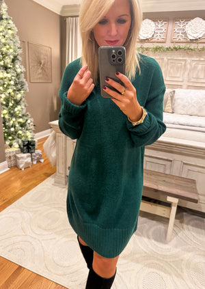 Hunter Green Long Sleeve Mini Sweater Dress