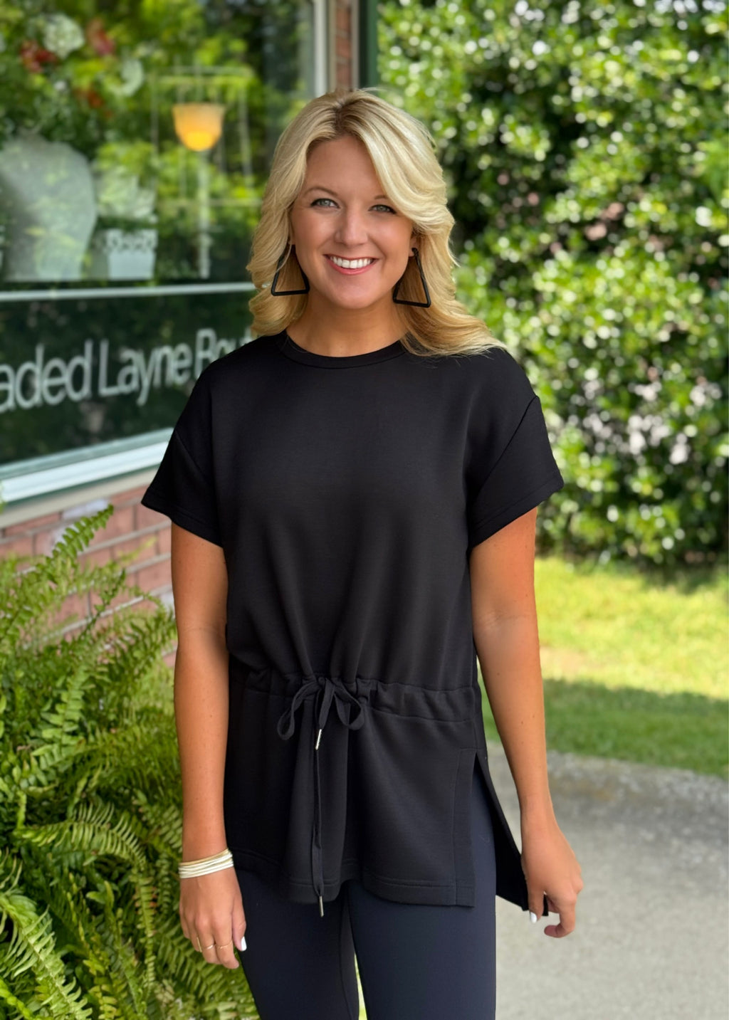 Black Drawstring Tunic Top