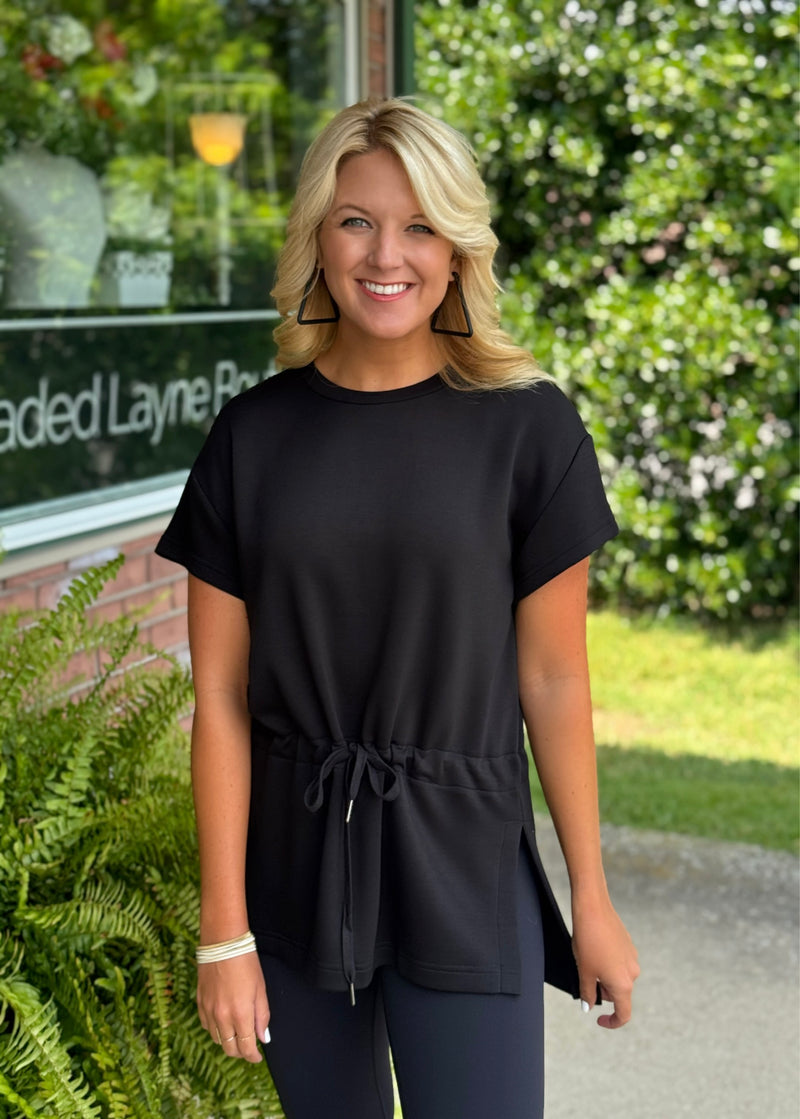 Black Drawstring Tunic Top