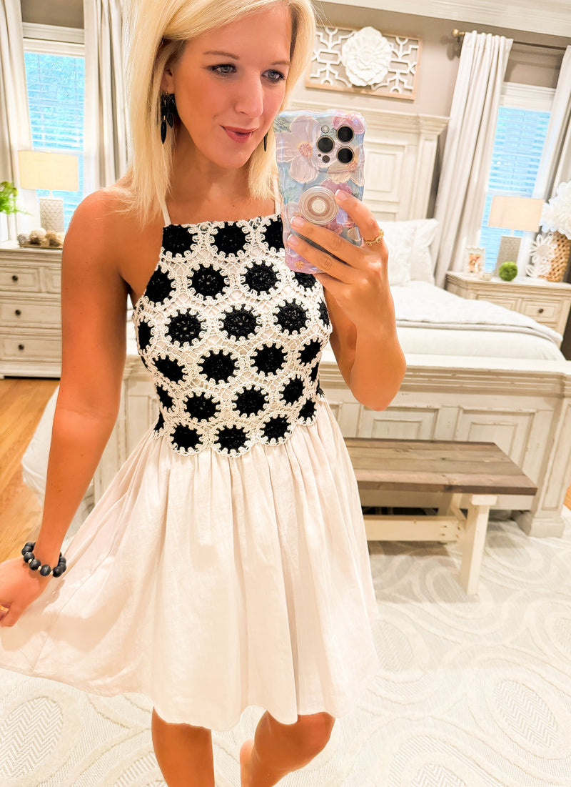 Crochet Detailed Dress with Criss Cross Back