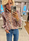 Floral Print Top with Stripe Contrast Neckline