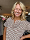 Brown & White Stripe Vneck Tee