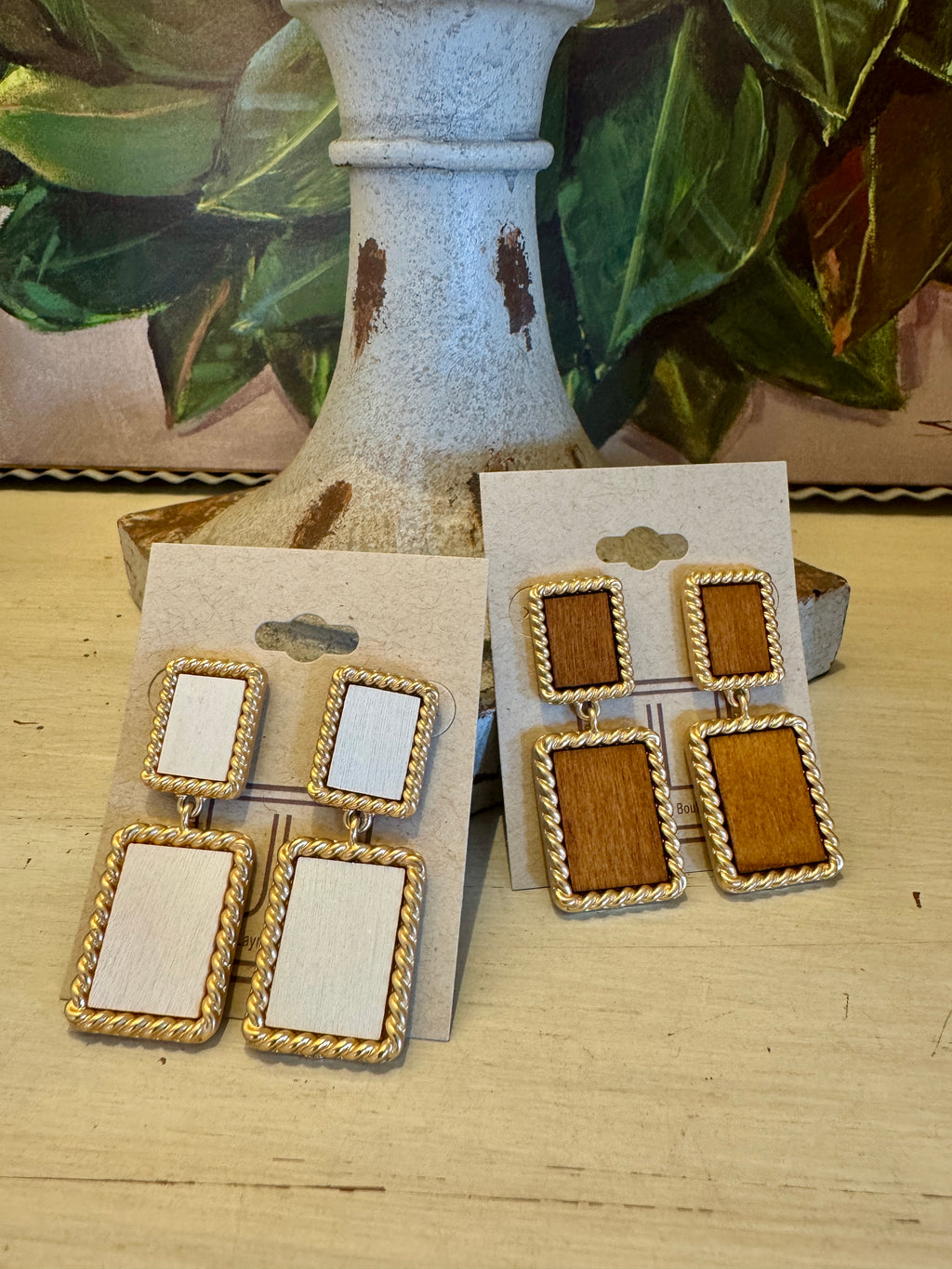 Rectangle Wood Detail Earring