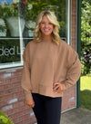 Deep Camel Ribbed Balloon Sleeve Pullover