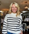Off White & Black Stripe Mock Neck Sweater