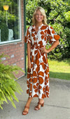 Floral Print Midi Dress with Puff Sleeve Detail