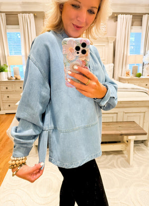 Denim Split Neck Top