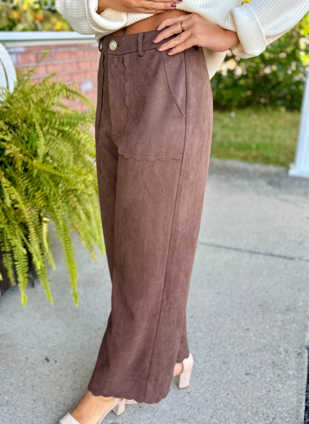 Brown Suede Pant with Scallop Detail