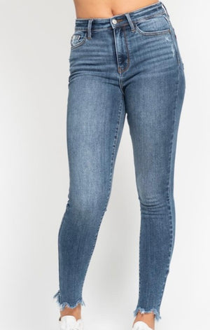 Judy Blue High Waisted Skinny Jean with Shark Bite Hem