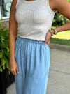 Light Denim Wide Leg Drawstring Pant