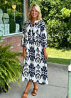 Navy Abstract Printed Midi Dress
