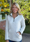 Quilted 1/4 Zip Pullover with Olive Piping Detail