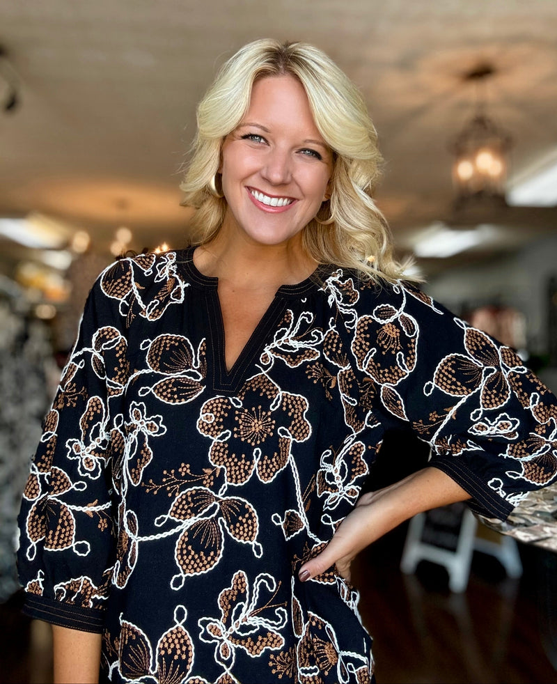 Black Embroidered Detail Top