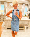 Denim Collar Zip Up Dress with Belt