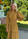 Mustard Printed Midi Dress