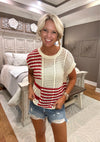 Red Multi Stripe Crochet Knit Top