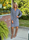 Grey Sweater Dress Cardigan with Gold Button Details